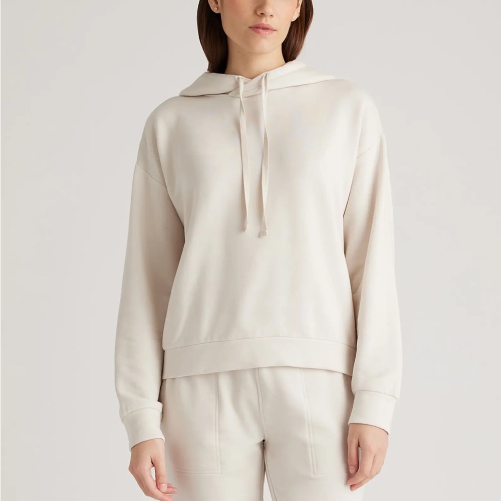 Quince super soft fleece pullover hoodie in off-white